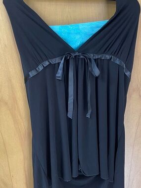 La Khaki Black Lace-Trim Camisole Top with Teal Lace Insert Womens 1X Shelf Bra